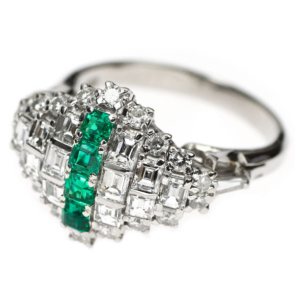 Pt999 エメラルド ダイヤモンド リング 0.35ct D1.59ct 陽刻ビンテージ