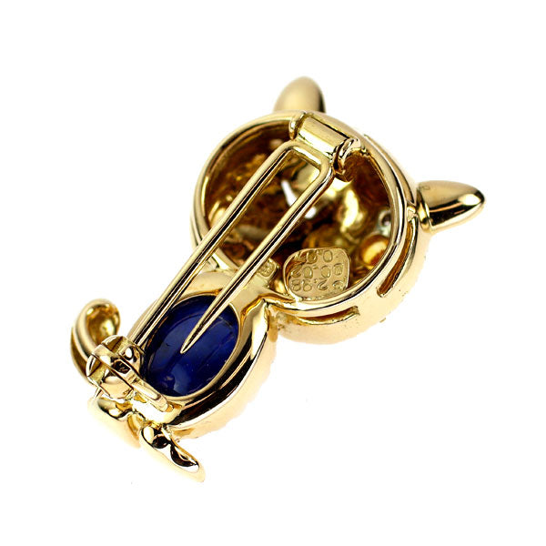 K18YG サファイア イエローサファイア ダイヤモンド ブローチ 2.98ct YS0.07ct D0.02ct 猫
