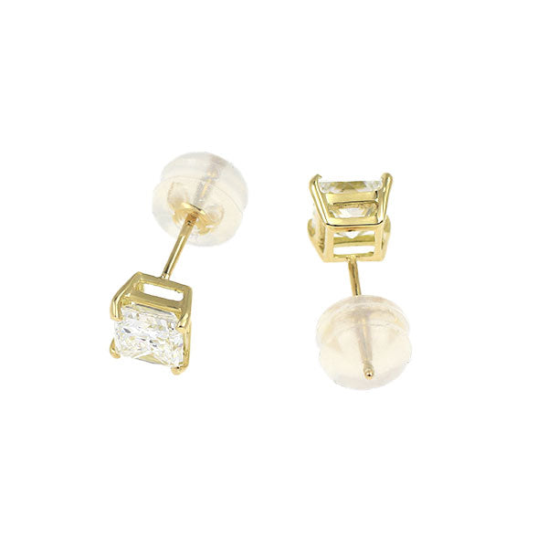 新品 K18YG プリンセスカット ダイヤモンド ピアス 0.959ct F/G SI1