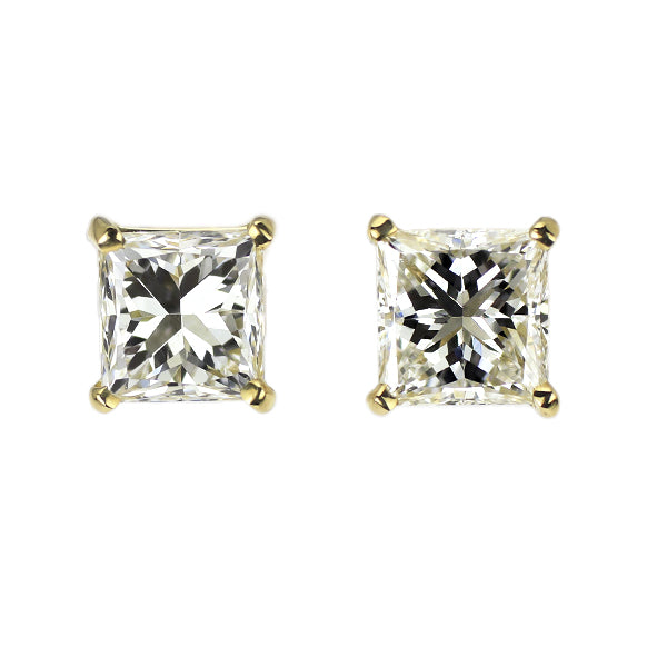 新品 K18YG プリンセスカット ダイヤモンド ピアス 0.959ct F/G SI1