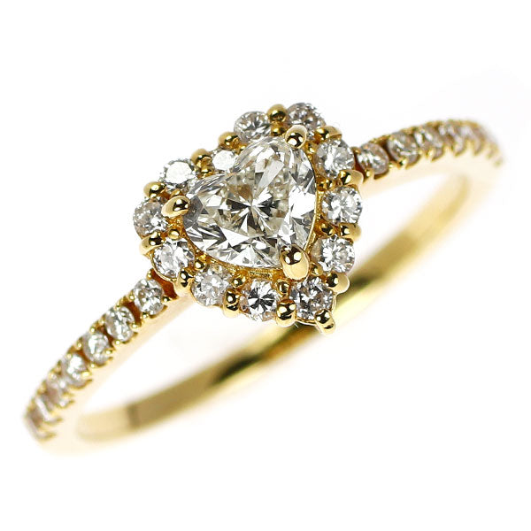 新品 K18YG ハートシェイプ ダイヤモンド リング 0.425ct J SI1 D0.32ct