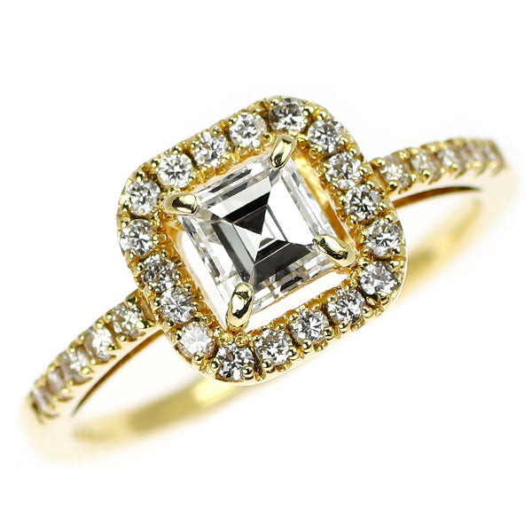 新品 K18YG カレカット ダイヤモンド リング 0.519ct H SI1 D0.29ct