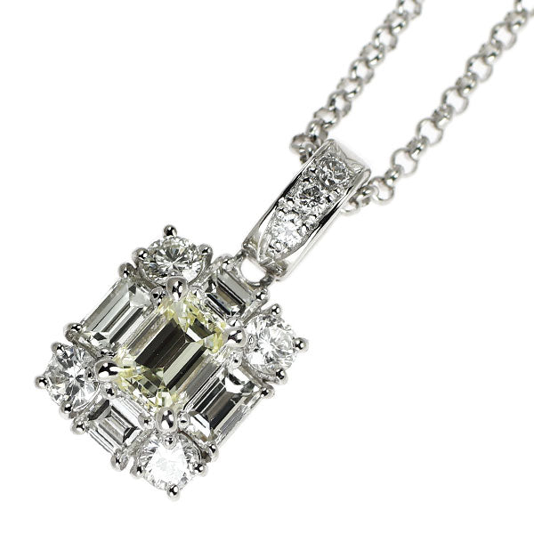 Pt900/ Pt850 エメラルドカット ダイヤモンド ペンダントネックレス 0.432ct D0.60ct