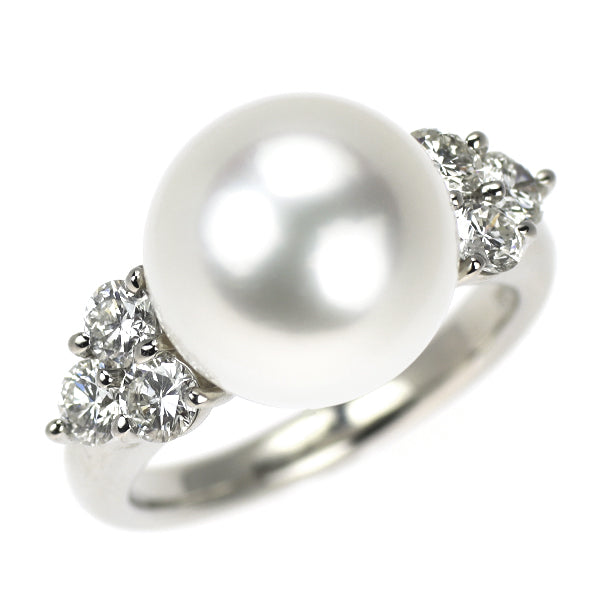 Pt900 白蝶真珠 ダイヤモンド リング 径約 11.4mm D0.77ct