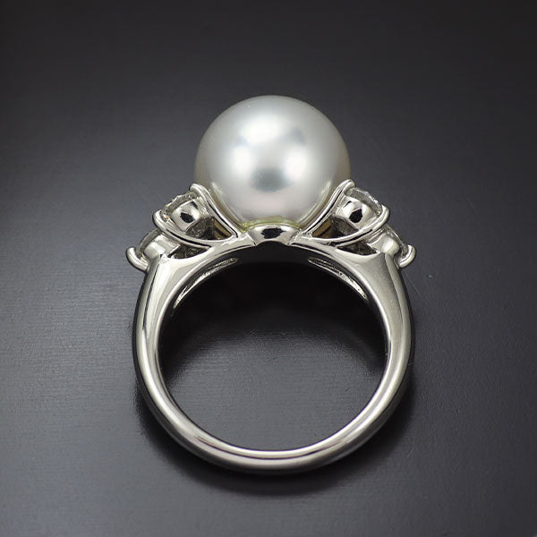 Pt900 白蝶真珠 ダイヤモンド リング 径約 11.4mm D0.77ct