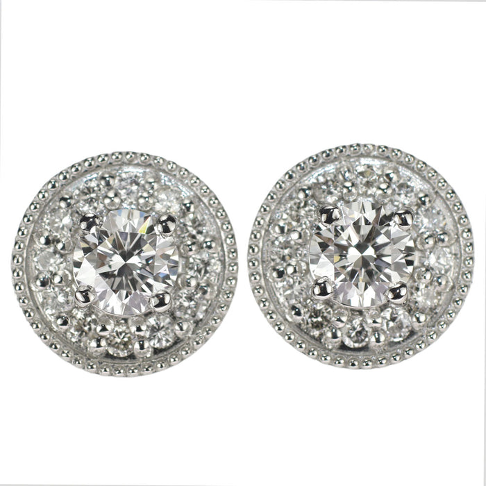 新品 Pt950/Pt900 最高級ダイヤモンド ピアス 0.40ct D IF 3EX D0.20ct 鍛造ミルグレイン アンティークレース【エスコレ】