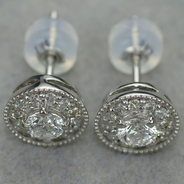 新品 Pt950/Pt900 最高級ダイヤモンド ピアス 0.40ct D IF 3EX D0.20ct 鍛造ミルグレイン アンティークレース【エスコレ】