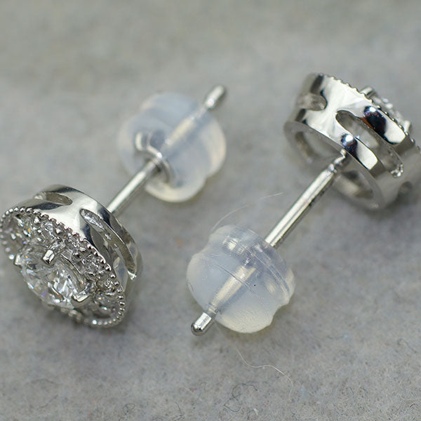 新品 Pt950/Pt900 最高級ダイヤモンド ピアス 0.40ct D IF 3EX D0.20ct 鍛造ミルグレイン アンティークレース【エスコレ】