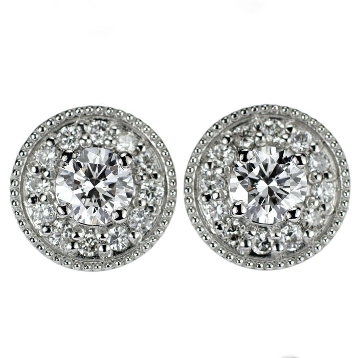 新品 Pt950/Pt900 最高級ダイヤモンド ピアス 0.40ct D IF 3EX D0.20ct 鍛造ミルグレイン アンティークレース【エスコレ】