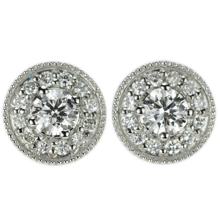 新品 Pt950/Pt900 最高級ダイヤモンド ピアス 0.40ct D IF 3EX D0.20ct 鍛造ミルグレイン アンティークレース【エスコレ】