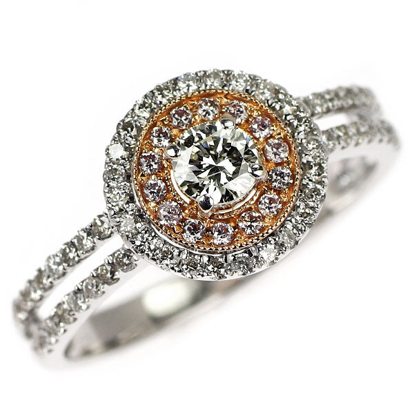 K18WG/PG 天然ピンク/カラーレス ダイヤモンド リング 0.65ct