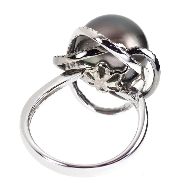 K18WG 黒蝶真珠 ブラック/カラーレスダイヤモンド リング BD0.19 D0.18ct 径約 12.0mm
