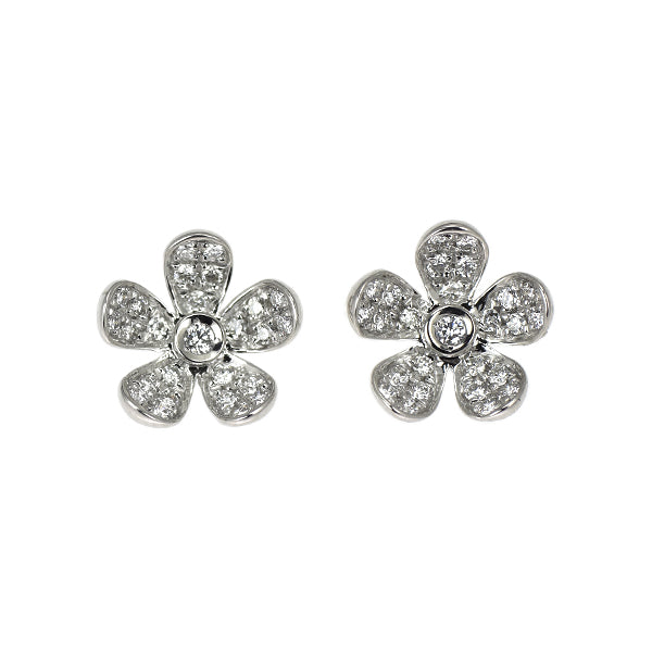 ポンテヴェキオ K18WG ダイヤモンド ピアス 0.12ct フラワー