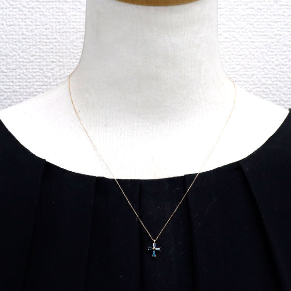 K18YG トリートブルーダイヤモンド ペンダントネックレス 0.23ct クロス