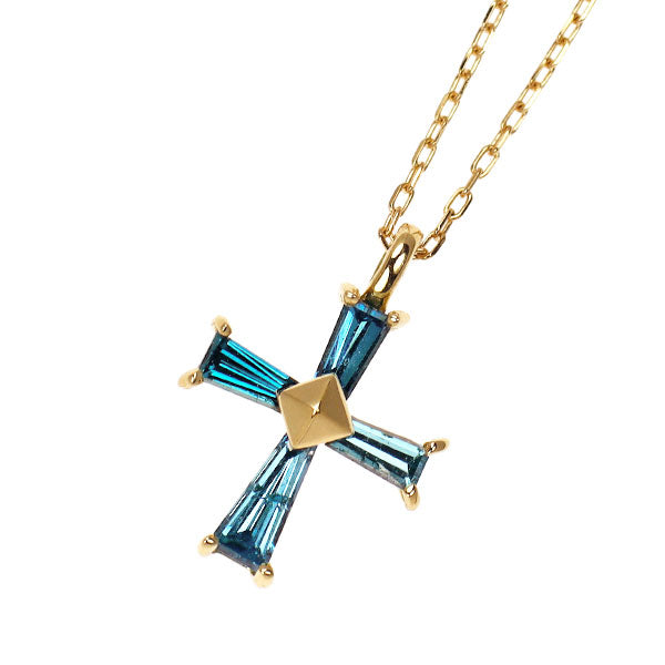 K18YG トリートブルーダイヤモンド ペンダントネックレス 0.23ct クロス