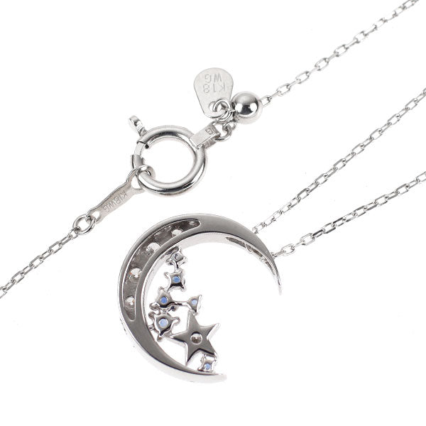 K18WG サファイア ダイヤモンド ペンダントネックレス 0.06ct D0.35ct 月 星