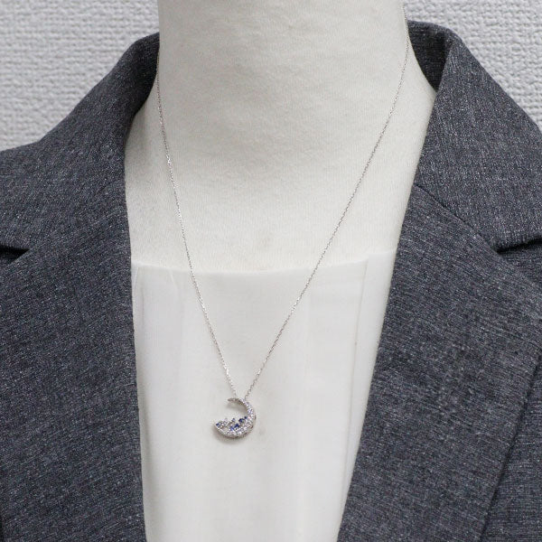 K18WG サファイア ダイヤモンド ペンダントネックレス 0.06ct D0.35ct 月 星