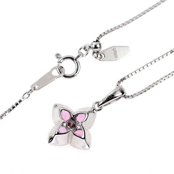 K18WG ピンクサファイア ダイヤモンド ペンダントネックレス 1.50ct D0.10ct フラワー