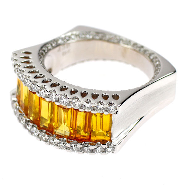 K18WG イエローサファイア ダイヤモンド リング 4.38ct D0.96ct