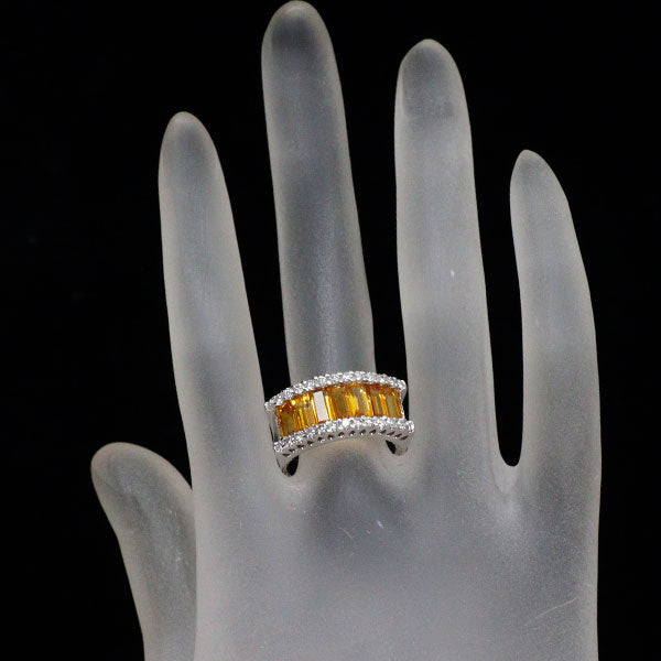 K18WG イエローサファイア ダイヤモンド リング 4.38ct D0.96ct