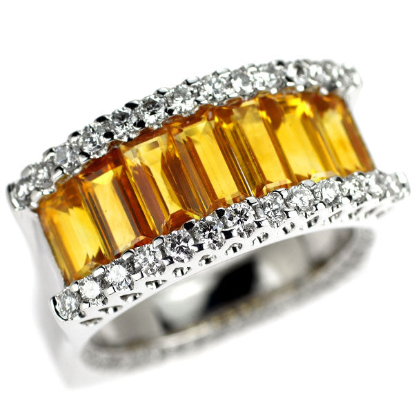 K18WG イエローサファイア ダイヤモンド リング 4.38ct D0.96ct