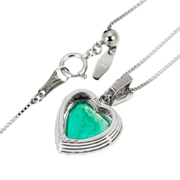 Pt900/Pt850 ハートシェイプ エメラルド ダイヤモンド ペンダントネックレス 3.125ct D0.275ct