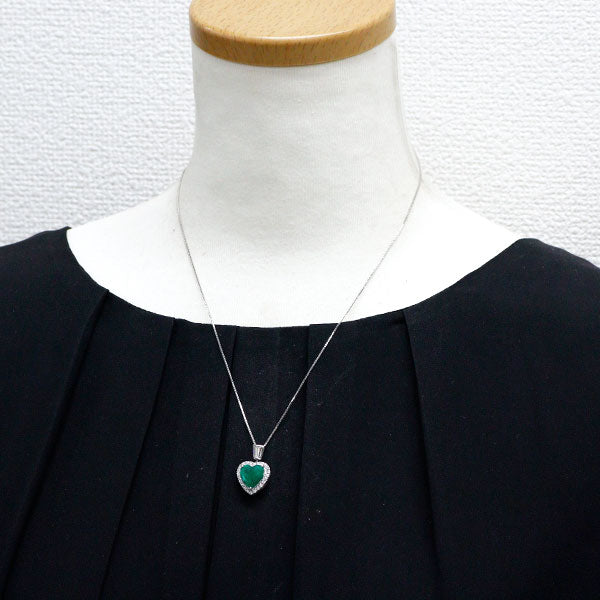 Pt900/Pt850 ハートシェイプ エメラルド ダイヤモンド ペンダントネックレス 3.125ct D0.275ct
