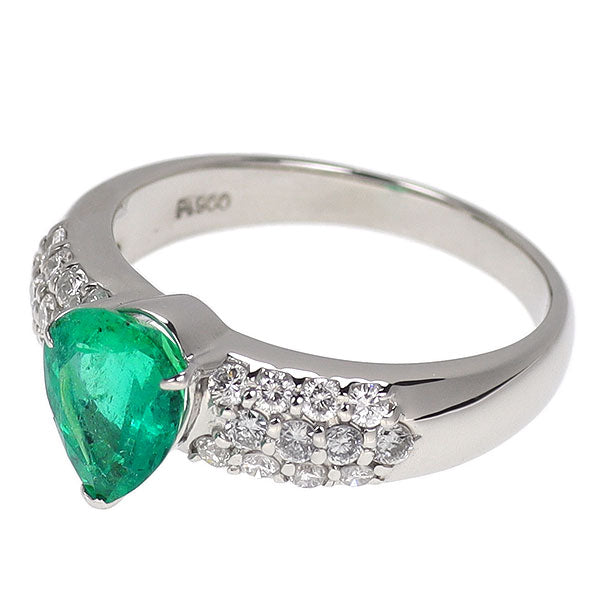 Pt900 ペアシェイプ エメラルド ダイヤモンド リング 1.47ct D0.56ct