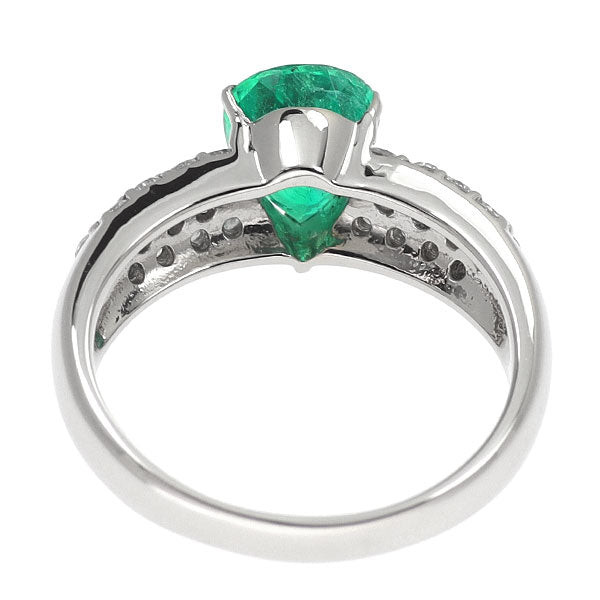 Pt900 ペアシェイプ エメラルド ダイヤモンド リング 1.47ct D0.56ct