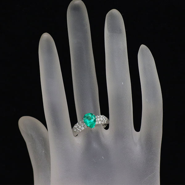 Pt900 ペアシェイプ エメラルド ダイヤモンド リング 1.47ct D0.56ct