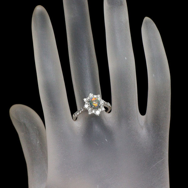 Pt900 ブラックオパール ダイヤモンド リング 0.65ct D0.62ct