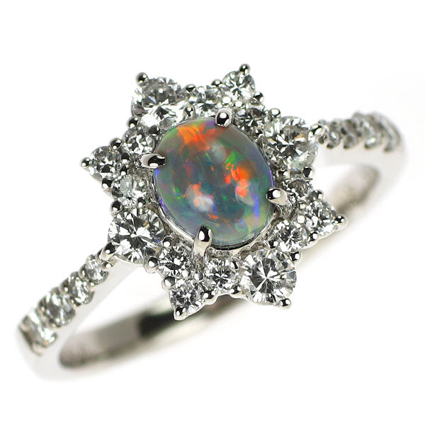 Pt900 ブラックオパール ダイヤモンド リング 0.65ct D0.62ct
