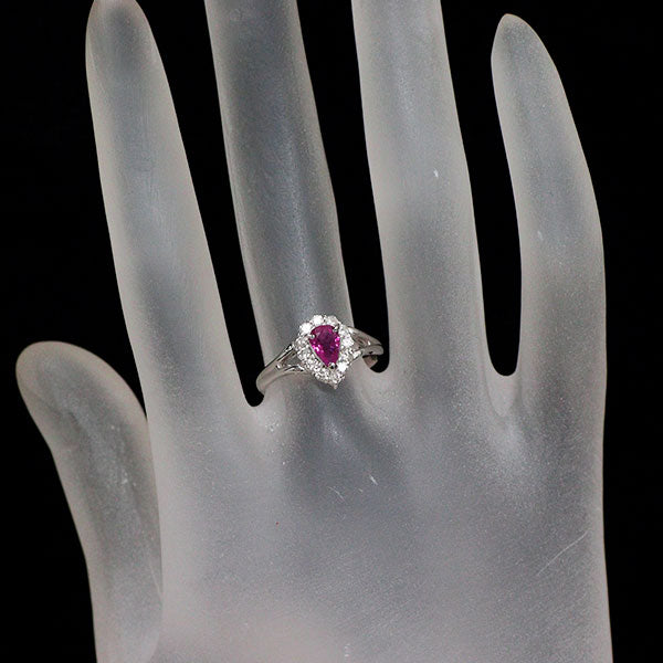 K18WG ペアシェイプ ピンクサファイア ダイヤモンド リング 0.46ct D0.27ct