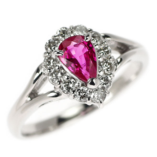 K18WG ペアシェイプ ピンクサファイア ダイヤモンド リング 0.46ct D0.27ct
