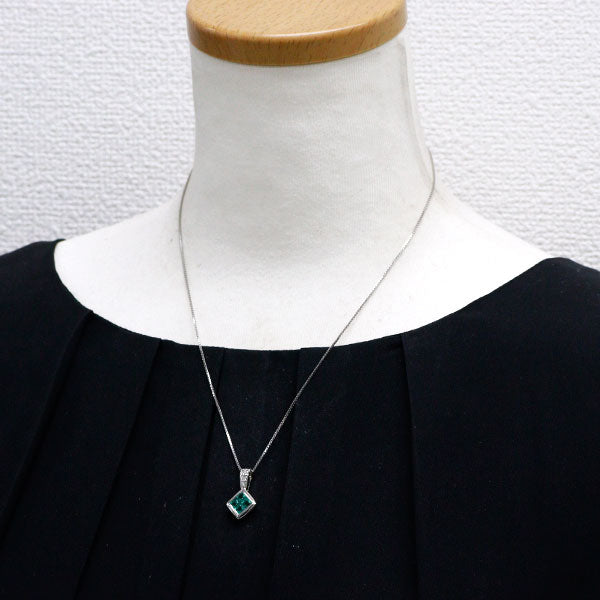Pt900/ Pt850 エメラルド ダイヤモンド ペンダントネックレス 1.05ct D0.10ct
