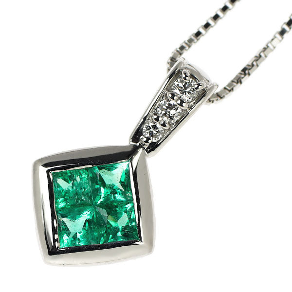 Pt900/ Pt850 エメラルド ダイヤモンド ペンダントネックレス 1.05ct D0.10ct