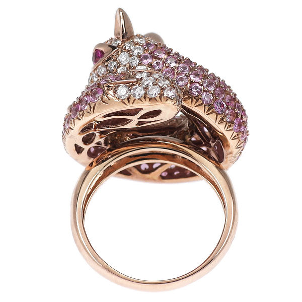 K18PG ピンクサファイア ダイヤモンド リング 3.75ct D1.10ct アニマル