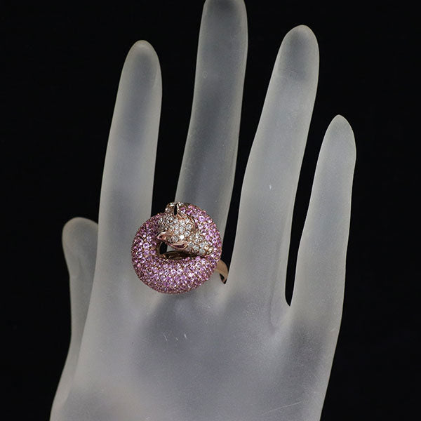 K18PG ピンクサファイア ダイヤモンド リング 3.75ct D1.10ct アニマル