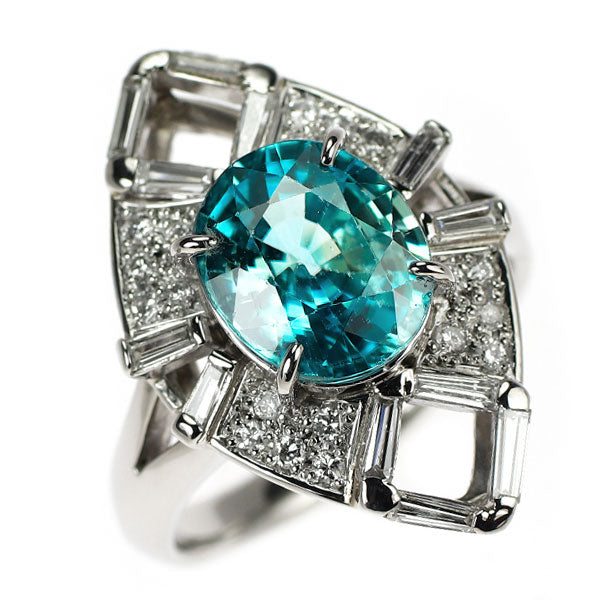 Pt900 ブルージルコン ダイヤモンド リング 5.15ct D0.72ct