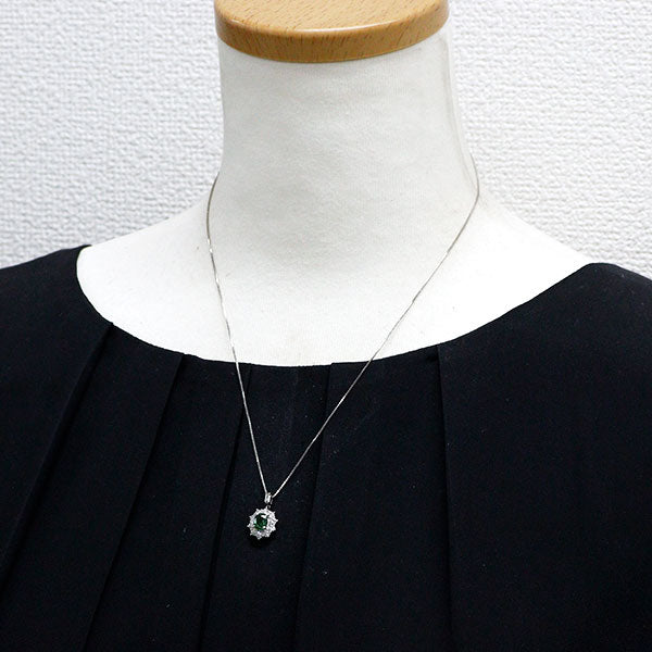 Pt900/ Pt850 グリーンガーネット ダイヤモンド ペンダントネックレス 1.01ct D0.68ct