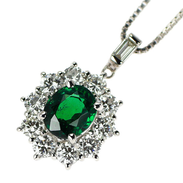 Pt900/ Pt850 グリーンガーネット ダイヤモンド ペンダントネックレス 1.01ct D0.68ct