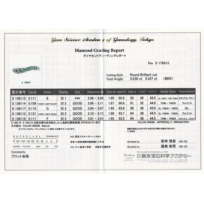 Pt900 ダイヤモンド アイスブルーダイヤ リング 0.337ct E-G SI1/SI2 TBD0.230ct