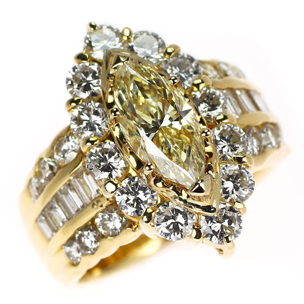 K18YG マーキス ダイヤモンド リング 1.318ct D2.33ct