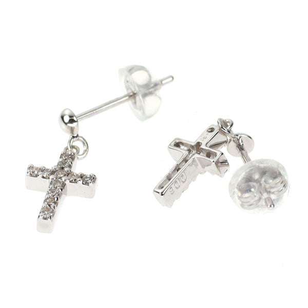 K18WG ダイヤモンド ピアス 0.12ct クロス