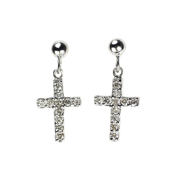 K18WG ダイヤモンド ピアス 0.12ct クロス