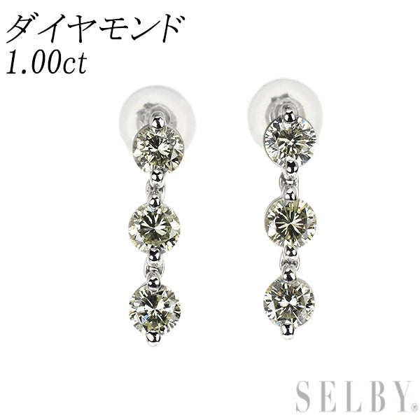 Pt900 ダイヤモンド ピアス 1.00ct スリーストーン