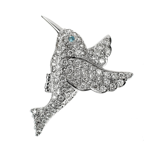 K18WG アイスブルー/カラーレス ダイヤモンド  ブローチ兼 ペンダントトップ 1.11ct 鳥