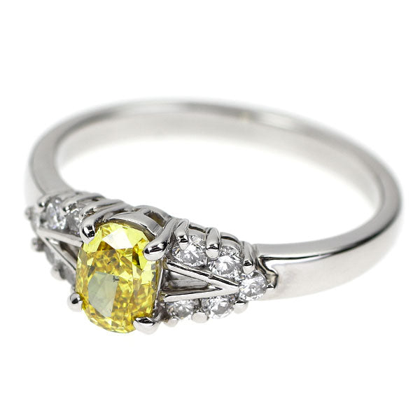Pt900 天然イエローダイヤモンド リング 0.53ct FVY SI2 D0.19ct