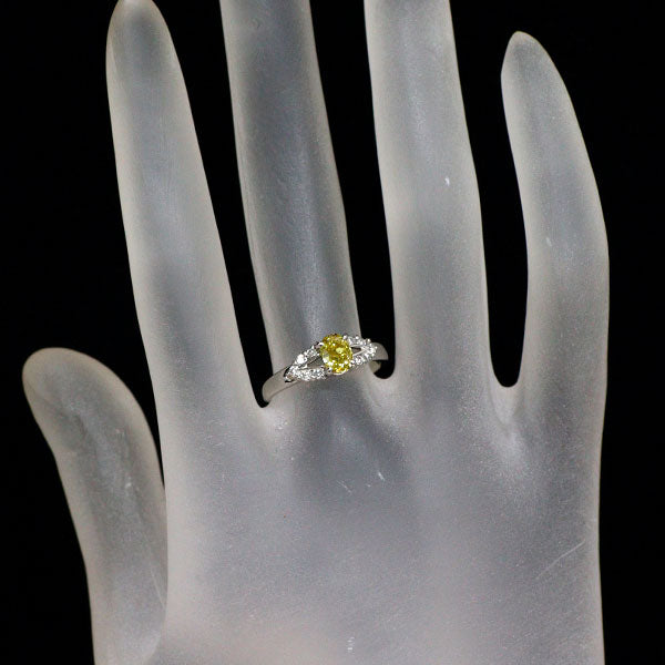 Pt900 天然イエローダイヤモンド リング 0.53ct FVY SI2 D0.19ct