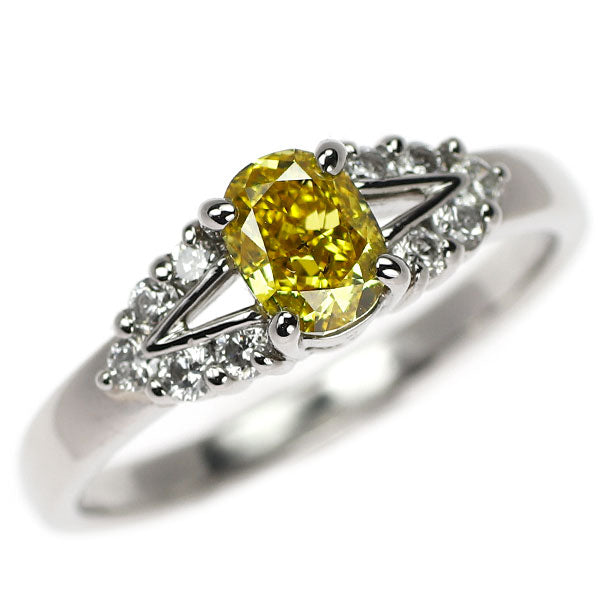 Pt900 天然イエローダイヤモンド リング 0.53ct FVY SI2 D0.19ct